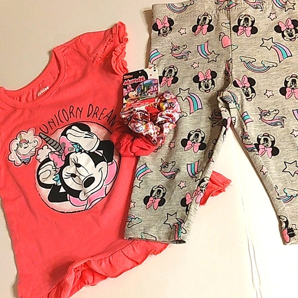 NEW DISNEY Minnie Mouse Toddler 3 pc Short Set & Ponytail Scrunchies 2T - Picture 6 of 16
